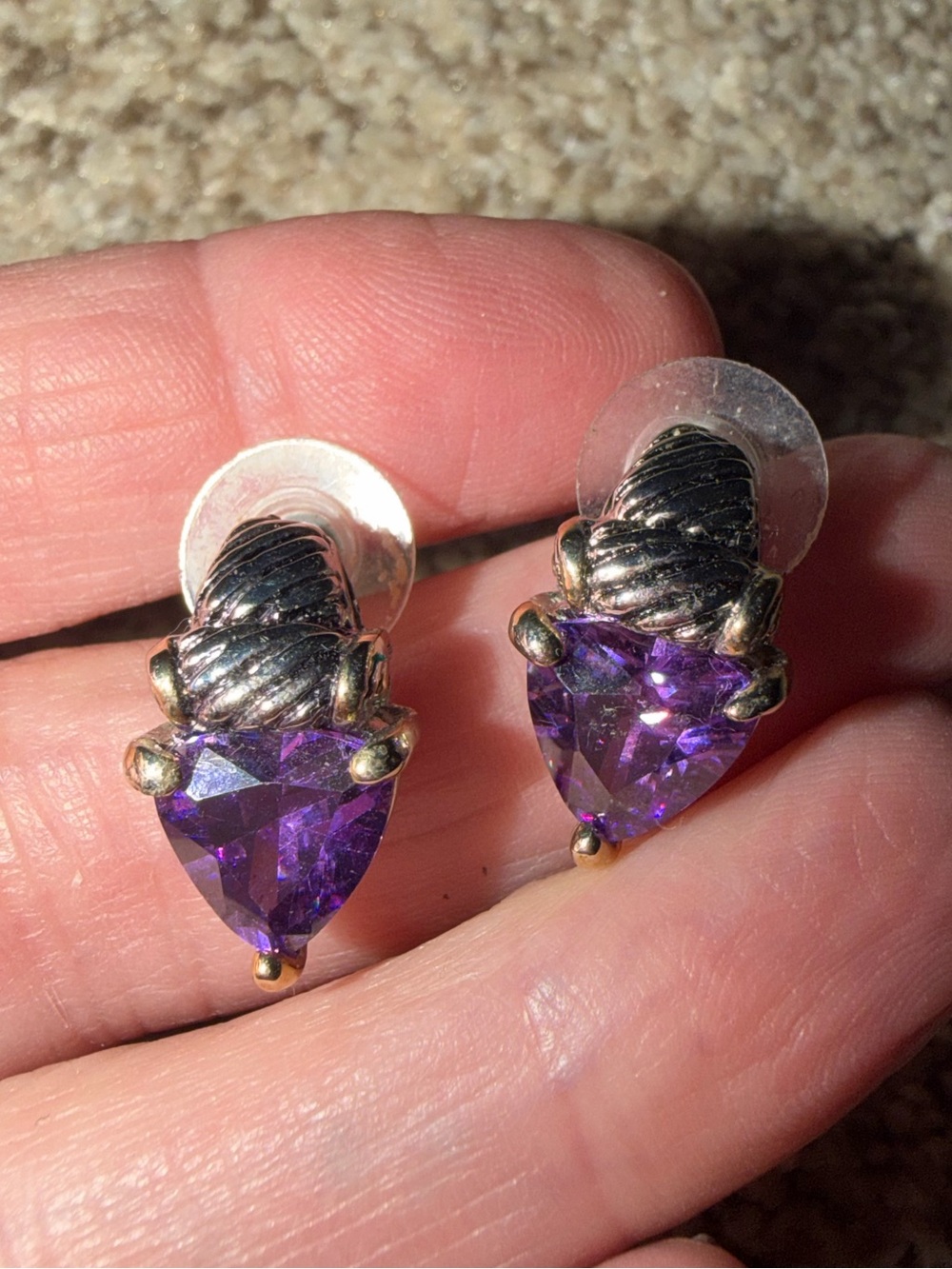 GRANDMAS JEWELRY Silver-Tone Amethyst Heart Stud Earrings. MUST BE BUNDLED